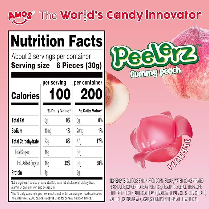 Amos Gummy Peelerz - Bonbons gommeux pelables (62 g) - Éplucheurs de fruits et friandises