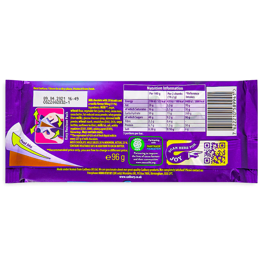Cadbury Dairy Milk Oreo Sandwich Bar 96g (UK) – Le mariage parfait du chocolat et des biscuits ! 🍫🍪