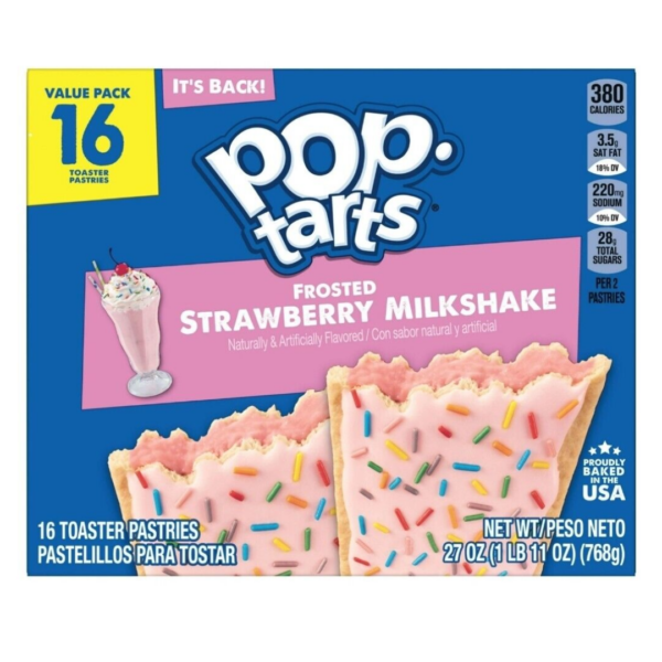 Kellogg’s Pop-Tarts Frosted Strawberry Milkshake - À l'Unité (Paquet de 2 Pâtisseries)🍓🥛