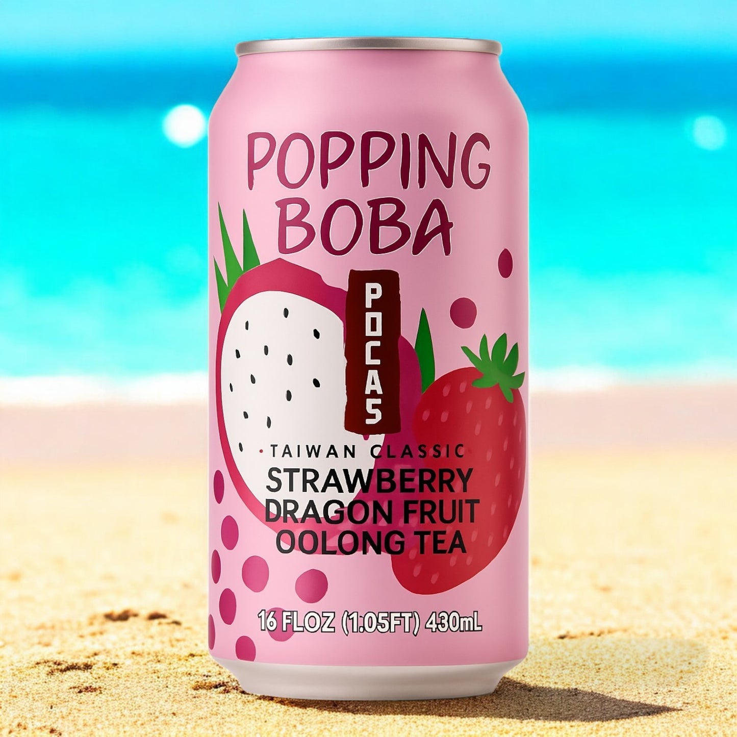 Pocas Popping Boba Fraise Fruit du Dragon Thé Oolong - 488 ml 🍓🐉🍵