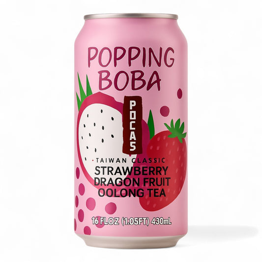 Pocas Popping Boba Fraise Fruit du Dragon Thé Oolong - 488 ml 🍓🐉🍵