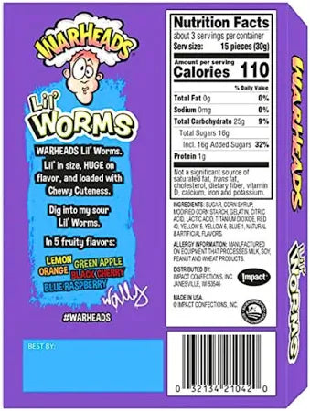 Warheads Lil Worms TB 3.5oz 🐍🍋🍒